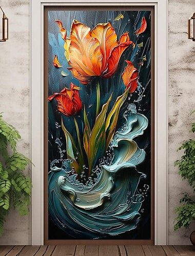  3d fiori porta copre decorazione murale porta arazzo tenda della porta decorazione sfondo porta banner rimovibile per porta d'ingresso coperta esterna decorazione della stanza di casa fattoria