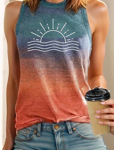 تي شيرت نسائي بلا أكمام ، أسلوب استوائي هاواي ، طباعة أومبري كاجوال ، فتحة رقبة دائرية ، توب عادي برتقالي ، صيفي   تي شيرت نسائي بلا أكمام ، أسلوب استوائي هاواي ، طباعة أومبري كاجوال ، فتحة رقبة دائرية ، توب عادي برتقالي ، صيفي