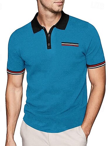  Men's Golf Shirt Golf Polo Work Casual Lapel Short Sleeve Basic Modern Color Block Patchwork Button Spring & Summer Regular Fit Black White Navy Blue Blue Golf Shirt