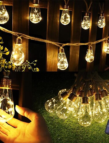  guirlande lumineuse solaire corde de chanvre jardin extérieur 8m 160 led corde de chanvre guirlande solaire lumières féeriques solaires imperméables extérieures avec 16 ampoules incassables LED pour