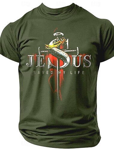  Herren Zitate & Sprüche Kreuz Buchstabendruck T Shirt T-Shirt 100% Baumwolle Kurzarm Grafik Hemd Schwarz 1 Schwarz Armeegrün Bequemes T-Shirt Straße Sport im Freien Modedesigner-Kleidung