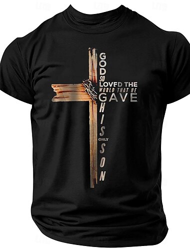  Herren Zitate & Sprüche Kreuz Buchstabendruck T Shirt T-Shirt 100% Baumwolle Kurzarm Grafik Hemd Schwarz 1 Dunkelblau #1 Schwarz Bequemes T-Shirt Straße Sport im Freien Modedesigner-Kleidung