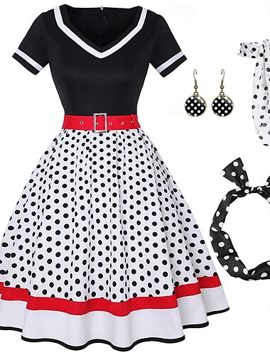 1950er Vintage inspiriert Ausgestelltes Kleid Damen Date Party & Abend Junggesellinnenabschiedsparty Seidentuch Kleid Ohrringe Ganzjahres