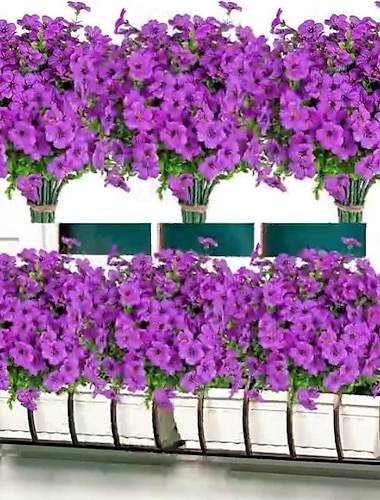  10 ramas de flores artificiales para exterior, eucalipto de siete tallos, violetas moradas, ramo floral realista para centros de mesa decorativos y arreglos florales