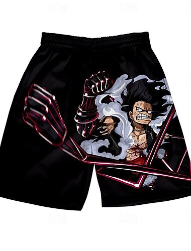  One Piece Обезьяна d Луффи Пляжные шорты Снова в школу! Аниме Харадзюку Графический Каваи Назначение Для пары Муж. Жен. Взрослые Снова в школу! 3D печать Для улицы На каждый день