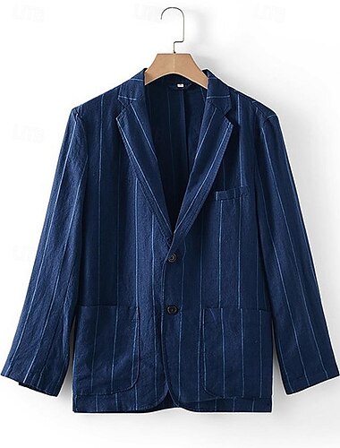  100% Leinen Herren Leinen-Blazer Blazer Sakko Geschäft Formeller Abend Hochzeitsfeier Modisch Brautkleider schlicht Frühling & Herbst Streifen Tasche Lässig / Alltäglich Einreihiger Verschluss Blazer