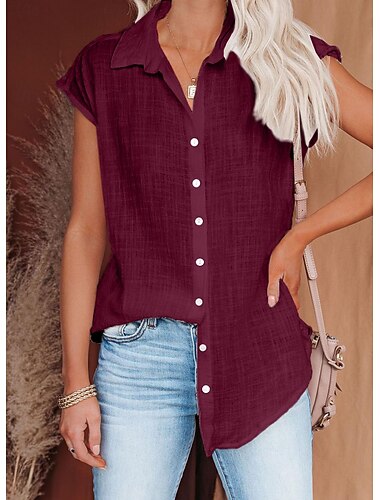  Camisa Blusa Mujer Negro Blanco Amarillo Plano Botón Calle Diario Moda Cuello Camisero Ajuste regular S
