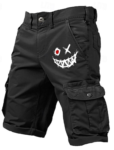  Herren Cargo-Shorts mit mehreren Taschen, Grafik-Graffiti-Print, Outdoor-Shorts, Sport-Outdoor-Shorts, klassische mikroelastische Shorts