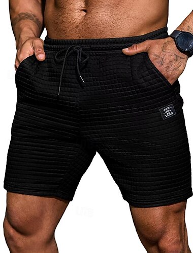  Herren Waffel-Shorts Sweatshorts Kurze Hose Shorts Kurze Hosen Sommer-Shorts Tasche Kordelzug Elastische Taille Feste Farbe Komfort Atmungsaktiv Knielänge Casual Täglich Urlaub Modisch Schwarz Khaki