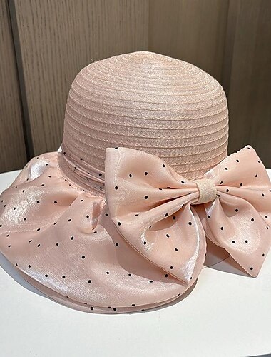  Hüte Kopfbedeckungen Polyester Fischerhut Schlapphut Strohhut Casual Festtage Elegant Vintage Mit Schleife Tupfen Kopfschmuck Kopfbedeckung