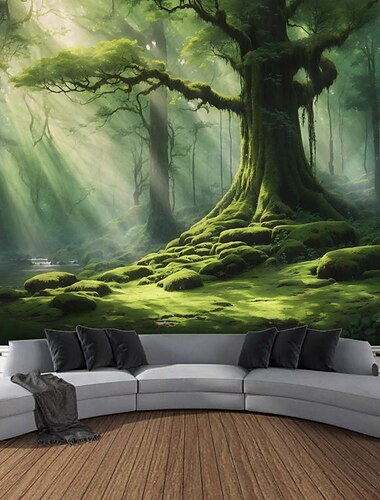  l.t.home Wandteppich mit Lebensbaum-Landschaft, zum Aufhängen, großer Wandteppich, Wanddeko, Fotohintergrund, Decke, Vorhang, Dekoration für Zuhause, Schlafzimmer, Wohnzimmer Wandtuch XXL Natur