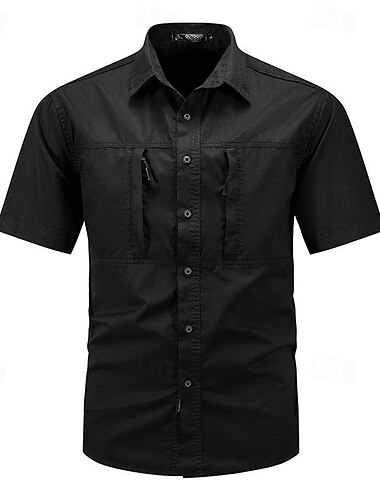  Homens Camisa Social Camisas de trabalho camisa de botão Camisa de carga Preto Caqui Verde Tropa Cinzento Manga Curta Tecido Lapela Férias Havaiana Bolso frontal Roupa 100% Algodão Moda Casual