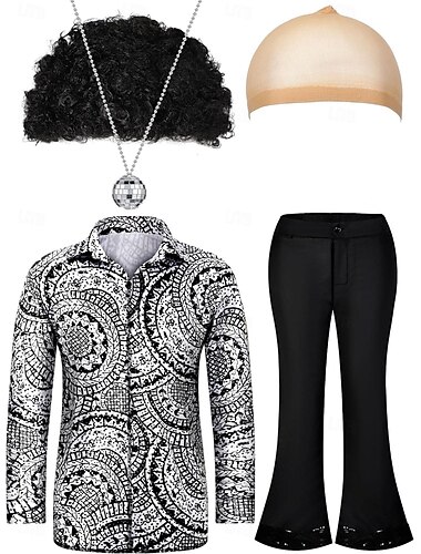  Retro Vintage 1970er Outfits Partykostüm Hippie Disco Urlaub Weihnachten Mode Normal Herren Halloween Karneval Maskerade Abschlussball Club Pride Parade Erwachsene Hemd Hose Halskette Ganzjahres