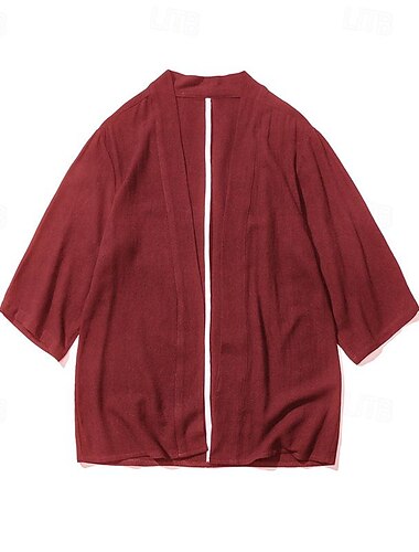  Voor heren Overhemd Katoenen linnen overhemd Normaal shirt Effen Casual Dagelijks Wijn Donker Grijs Leger Groen Donkerblauw 3/4 mouw Opstaand Zomer Kleding