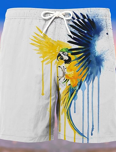  Herren Baum Papagei Blume / Blumenmuster Badehosen Badeshorts Boardshorts Mittlere Taille Mode Streetwear Designer Lässig Täglich Ferien Tasche Kordelzug Elastischer Bund Designer Bekleidung
