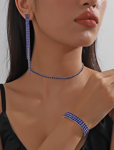  مجموعة مجوهرات 4PCS حجر الراين سبيكة أقراط القلائد سوار نسائي أنيق عتيق بسيط هندسي هندسي مجموعة مجوهرات من أجل زفاف الذكرى السنوية ضيف حفل زفاف