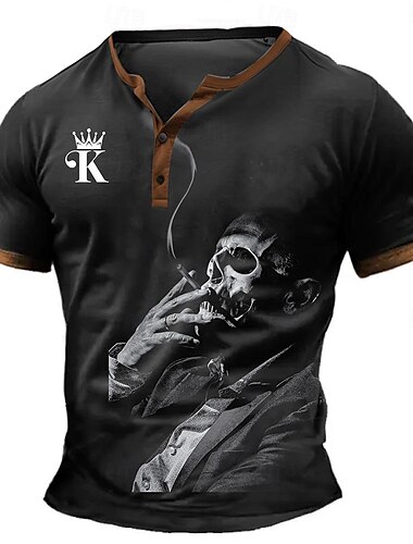  Voor heren Grafisch Henley-shirt Korte mouw 3D-afdrukken Modieus Ontwerper Comfortabel Dagelijks Zomer Zwart blauw Groen Henley Henley-T-shirt