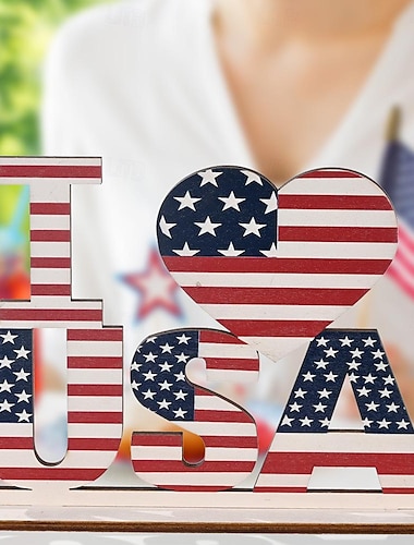  патриотический 4 июля деревянный декор букв день независимости флаг сша красный белый синий креативный печатный настольный декор для дома