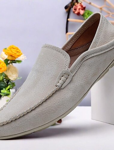  loafers i beige mocka för män – lätta avslappnade slip-on skor med mjuk sula för vardagskomfort