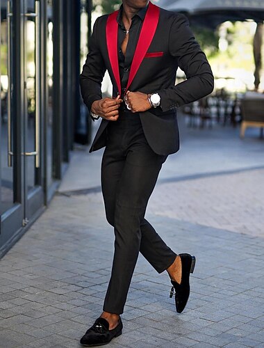  Trajes de Boda de Hombres Trajes de Regreso a Casa Rojo Verde Oscuro Moda Diario Color Sólido Ajuste Entallado 2 Piezas Doble Botonadura Un Botón