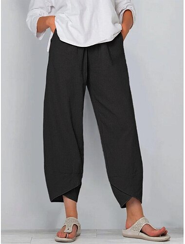  Damen Hose aus Baumwollleinen Hosen Hose Alltagstauglich Knöchellang Einfach Seitentaschen Atmungsaktivität Bequem Unelastisch Wochenende Schwarz Wein Grün Khaki Frühling & Sommer Normale Passform