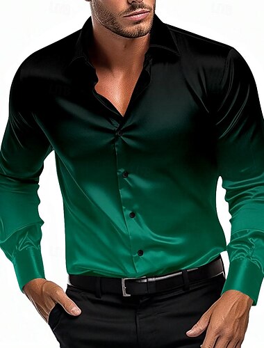  Herren Satinhemd Oberhemd Knopfhemd Formal Urlaub Rosa Blau Orange Grün Langarm Umlegekragen Sommer Frühling Bekleidung Knopf