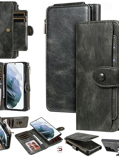  telefon Etui Til Samsung Galaxy S24 S23 S22 S21 S20 Ultra Plus FE S25 Ultra Tegnebogskortetui Aftageligt Magnetisk Lynlås Kontor / Business TPU PU Læder