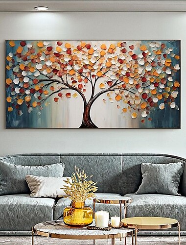  grande árvore de ouro paisagem pintura a óleo sobre tela original 3d texturizado natureza floresta arte de parede sala de estar decoração de arte de parede arte cinza sem moldura