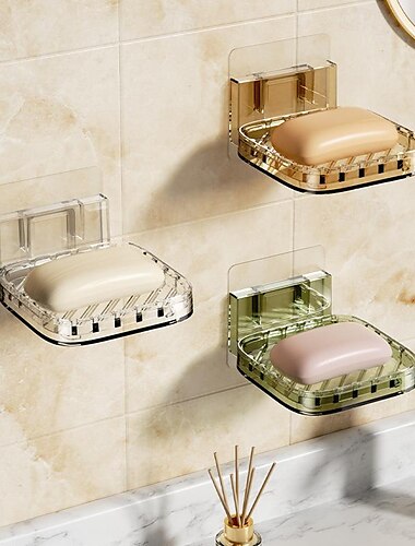  Jabonera adhesiva para montaje en pared: jabonera de drenaje grande y creativa para baño, sin necesidad de taladrar