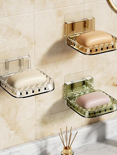  Porte-savon mural adhésif : grande boîte à savon de drainage créative pour salle de bain, aucun perçage nécessaire