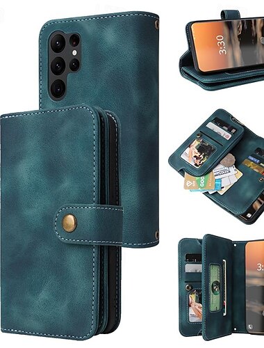  هاتف غطاء من أجل سامسونج جالاكسي S23 S22 S21 S20 Ultra Plus FE A73 A53 A33 A23 A13 Note 20 Ultra 10 Plus حافظة بطاقة المحفظة سحاب حماية كاملة للجسم مع رباط المعصم مكتب  /  الأعمال TPU جلد PU
