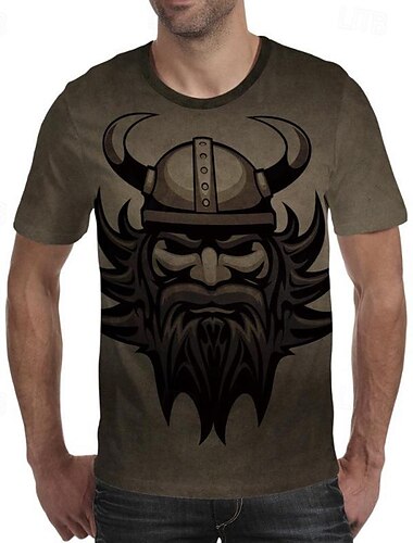  Wikinger-Tattoo T-Shirt-Ärmel Bedruckt 3D Grafik Für Herren Erwachsene Karneval Maskerade 3D-Druck Casual