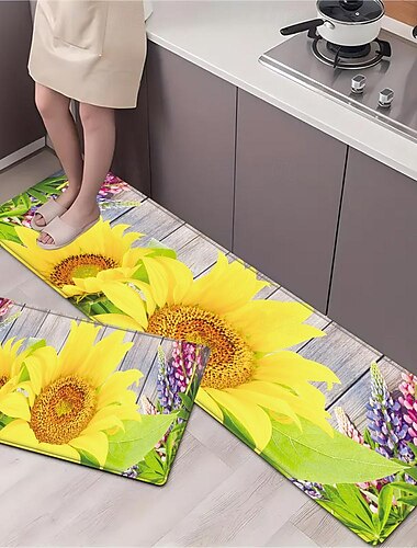  Sonnenblumen Bauernhaus Bereich Teppich Küchenmatte rutschfeste ölfeste Bodenmatte Wohnzimmer Teppich Indoor Outdoor Matte Schlafzimmer Dekor Badezimmer Matte Eingangsteppich Türmatte