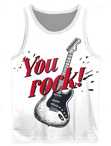  Herren Gitarre T Shirt Shirt Ärmellos T-Shirt 3D-Druck Rundhalsausschnitt Hemd Urlaub Retro Vintage Strasse Täglich Festtage Weiß 1 Weiß Rote Sommer Frühling Bekleidung S M L XL XXL XXXL