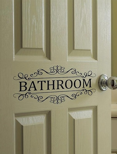  letter grafische muursticker, Engels logo badkamermuurdeursticker, verwijderbare muurstickers voor thuisbadkamer, woondecoratie
