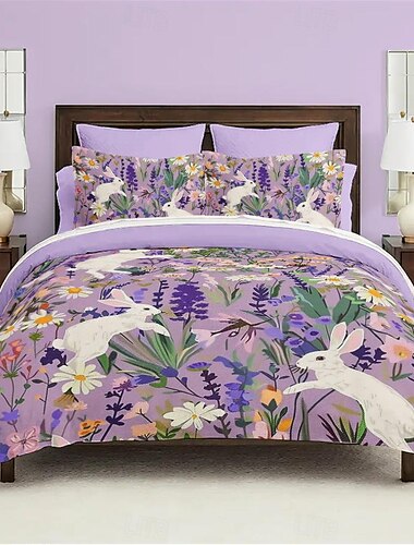  Cartoon Sommerblumen Tiere verdickter gebürsteter Stoff Doppelbett Bettbezug gemütliches Blumenbettset 2-teiliges Set 3-teiliges Set leichter und weicher kurzer Plüsch