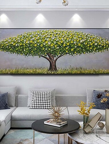  Pintura al óleo hecha a mano lienzo arte de la pared decoración moderna abstracta 3d paleta cuchillo árbol de dinero verde para la decoración del hogar pintura enrollada sin marco sin estirar