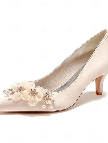  Damen Hochzeit Schuhe Geschenke zum Valentinstag Weiße Schuhe Hochzeit Party Valentinstag Brautschuhe Strass Satinblume Niedriger Absatz Spitze Zehe Elegant Modisch luxuriös Satin Halbschuhe Wei