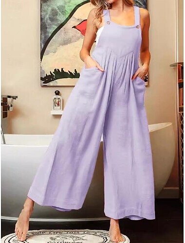  Dames Normaal Al met al Streetwear Effen Kleur Mouwloos U-hals Knop Zak Straat Dagelijks Normale pasvorm Blozend Roze Paars Fuchsia Zomer