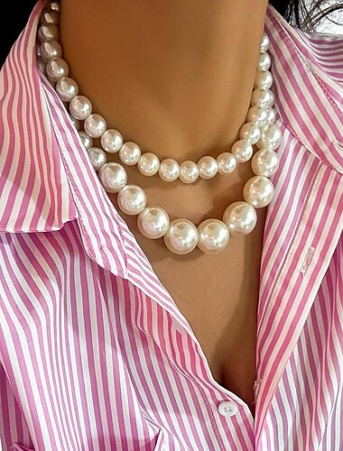  Layered Necklace Pearl Women's Elegant Sweet Layered Cute Round Necklace For Wedding Party