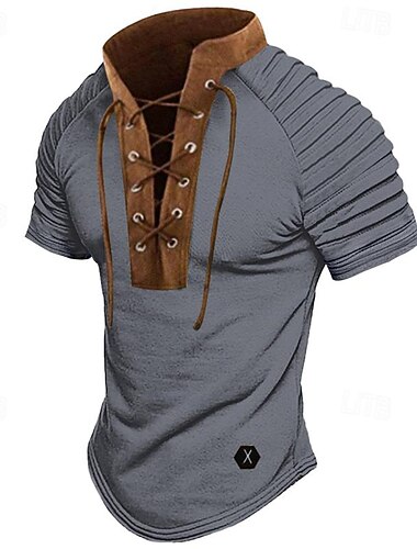  Férfi Henley ing Rövidujjú póló Tee Top Henley Nyár Tömör szín Napi Hawaii Gombok Szabadtéri Utca Hétköznapi Fekete Lóhere Bézs Férfi felső póló