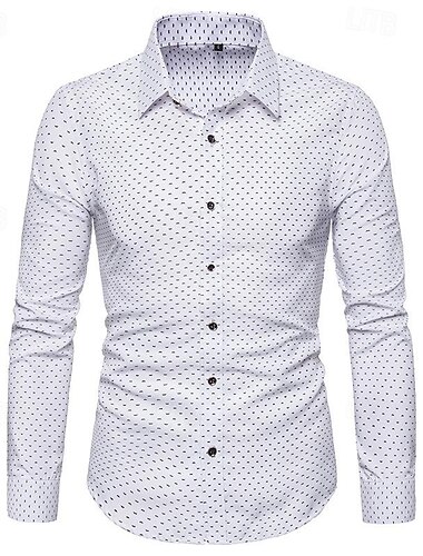  Hombre Camisa Camisa para Vestido Abotonar la camisa A Lunares Boda Diario Blanco Vino Azul Marino Verde Trébol Manga Larga Cuello Vuelto Primavera & Otoño Ropa