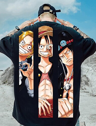  One Piece Affe D. Ruffy Cosplay Kostüm T-Shirt-Ärmel Zeichentrick Bedruckt Muster Harajuku Grafik Kawaii Für Herren Damen Erwachsene Maskerade Zurück zur Schule Heißprägen Strasse Casual