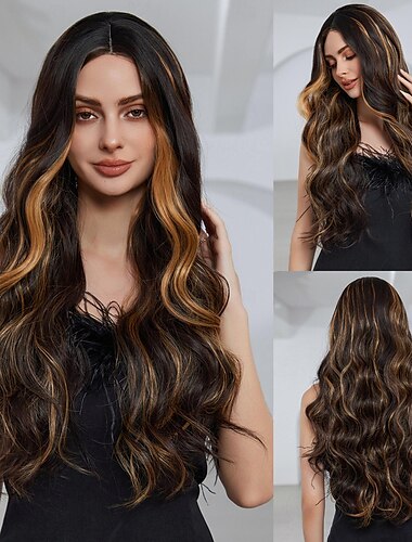  Synthetische Spitzeperücke Locken Stil 28 Zoll Braun Mittelteil 13 x 1 Spitzenfront Perücke Damen Perücke Hellbraun Sepia