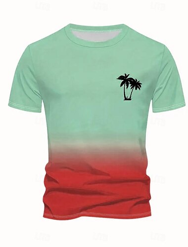  Herren Farbverlauf Kokosnussbaum T Shirt Kurzarm T-Shirt 3D-Druck Rundhalsausschnitt Hemd Modisch Streetstyle Outdoor Strasse Rosa Blau Grün Sommer Frühling Bekleidung S M L XL XXL 3XL