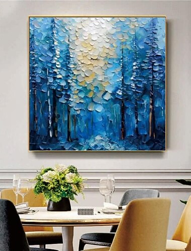  handgemaltes blaues Wald-Ölgemälde auf Leinwand, abstraktes Landschafts-Waldgemälde, moderne Wandkunst, Dekorgemälde für Wohnzimmer, Wanddekoration, individuelles Geschenkgemälde