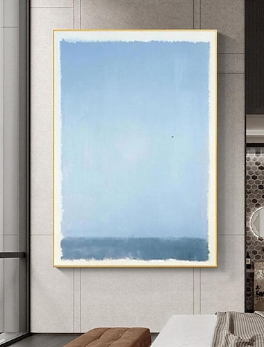  handgemaltes himmelblaues Mark Rothko Leinwandgemälde abstrakte Kunst Dekor moderne Wandkunst zeitgenössische Malerei Wohndekor Geschenk gespannter Rahmen fertig zum Aufhängen