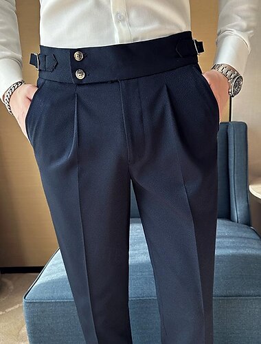  Homens Graduação Social Calças Calças de Terno Calça Gurkha Bolsos Tecido Conforto Respirável Ao ar livre Diário Para Noite Moda Casual Preto Branco