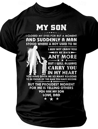  Camiseta Gráfica de Manga Corta para Hombre 'Mi Hijo Amor Papá' Mensaje de Padre Orgulloso Regalo Familiar Sentimental