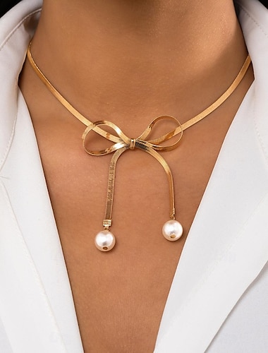  Pendant Necklace Imitation Pearl Women's Elegant Fashion Classic Bowknot Wedding irregular Necklace For Wedding Party